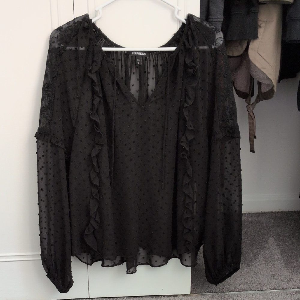 Black Sheer Ruffled Blouse